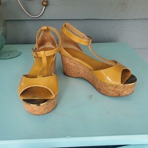 Jimmy Choo Yellow Cork Wedge Sandals